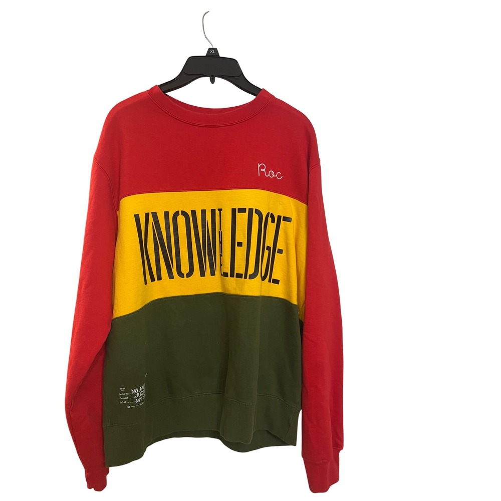 Rocawear Classic Colorblock Crewneck Sweatshirt Mens Size L Red Yellow Green‎